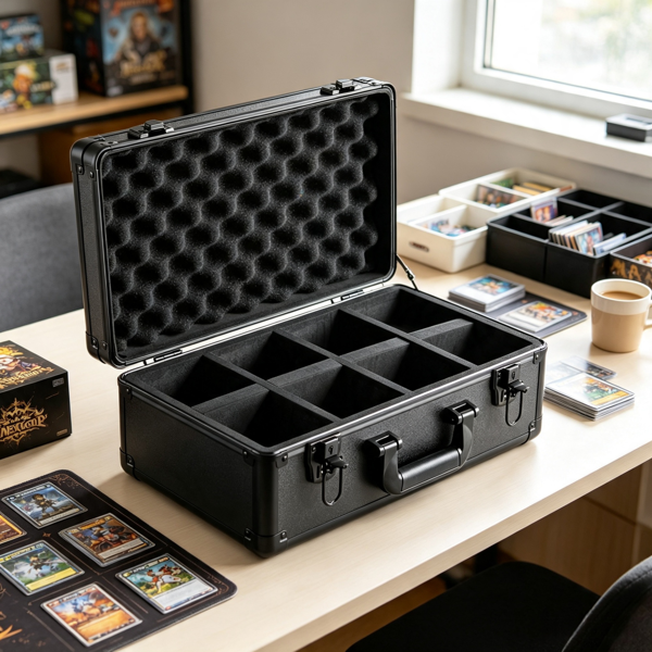 Graded Card Storage Box - 4 Slots with Key Lock & Foam Dividers