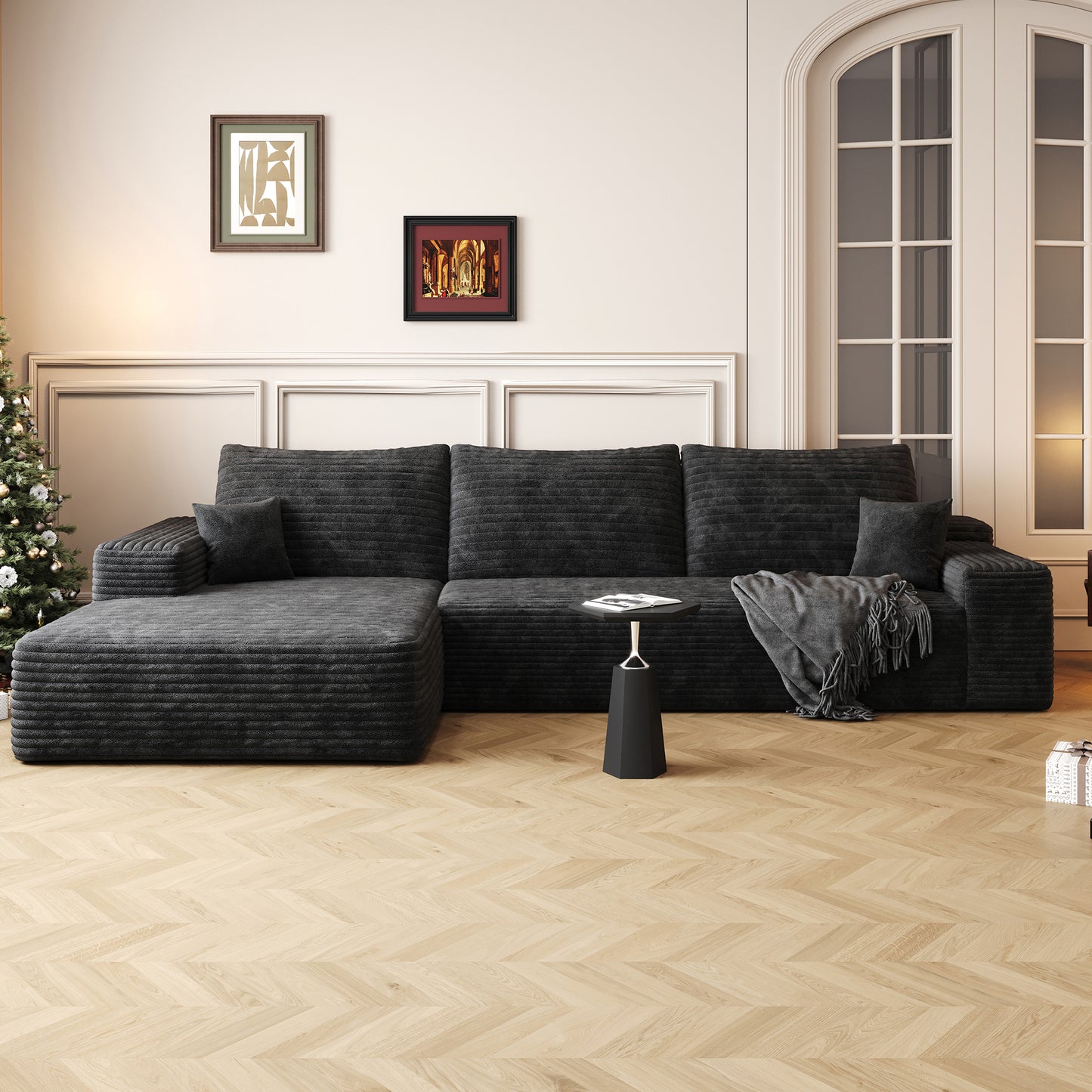 107" Cloud Sectional Couch with L-Shape Chaise - Black