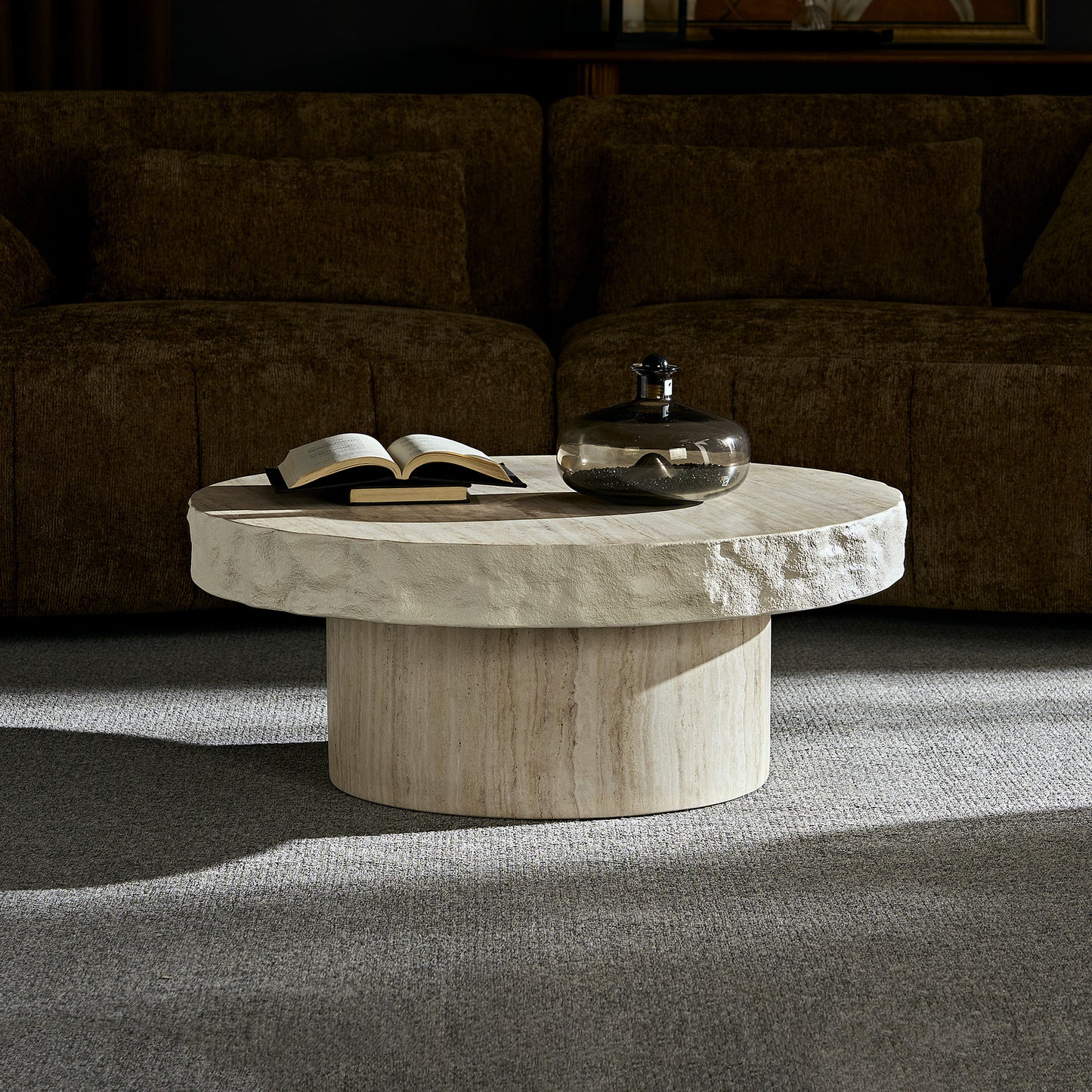 31.69-Inch Round Faux MARS Coffee Table - Beige