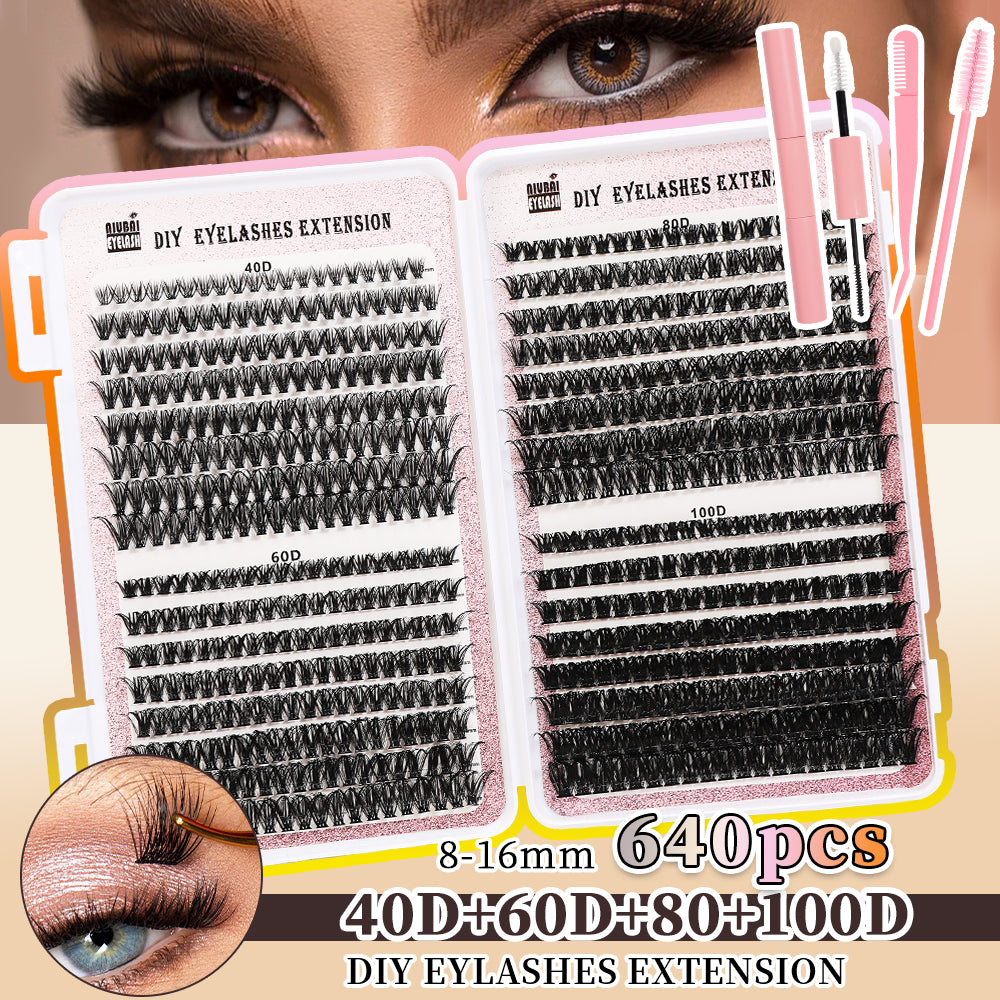 32-Row Segmented Cluster Eyelash Set - 640 Individual Lash Segments