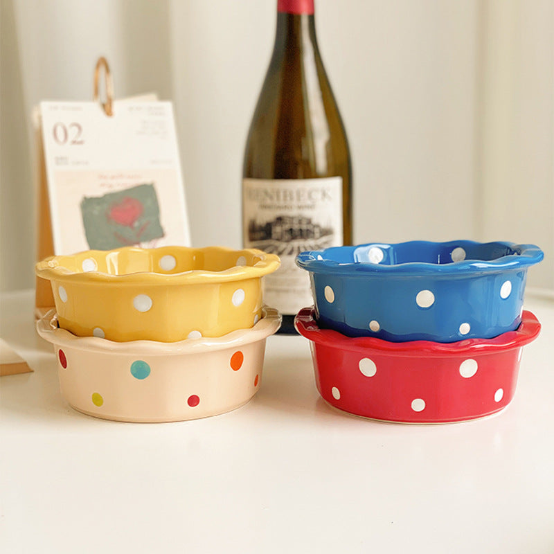 Polka Dot Porcelain Bowl Set - Cute Kitchen Dinnerware, 5-Inch