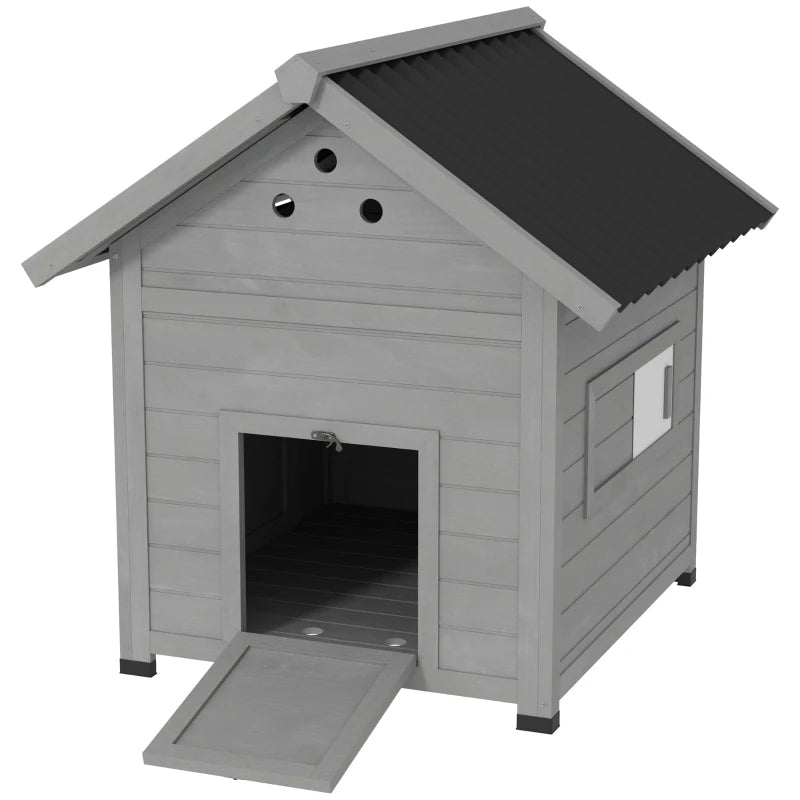 Wooden Duck Coop with Openable Roof & Double Doors - Light Gray Pet House