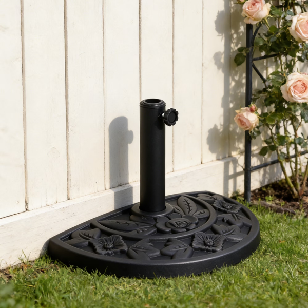 20 Lb Black Half Round Rose Pattern Outdoor Umbrella Base Stand for Patio Garden