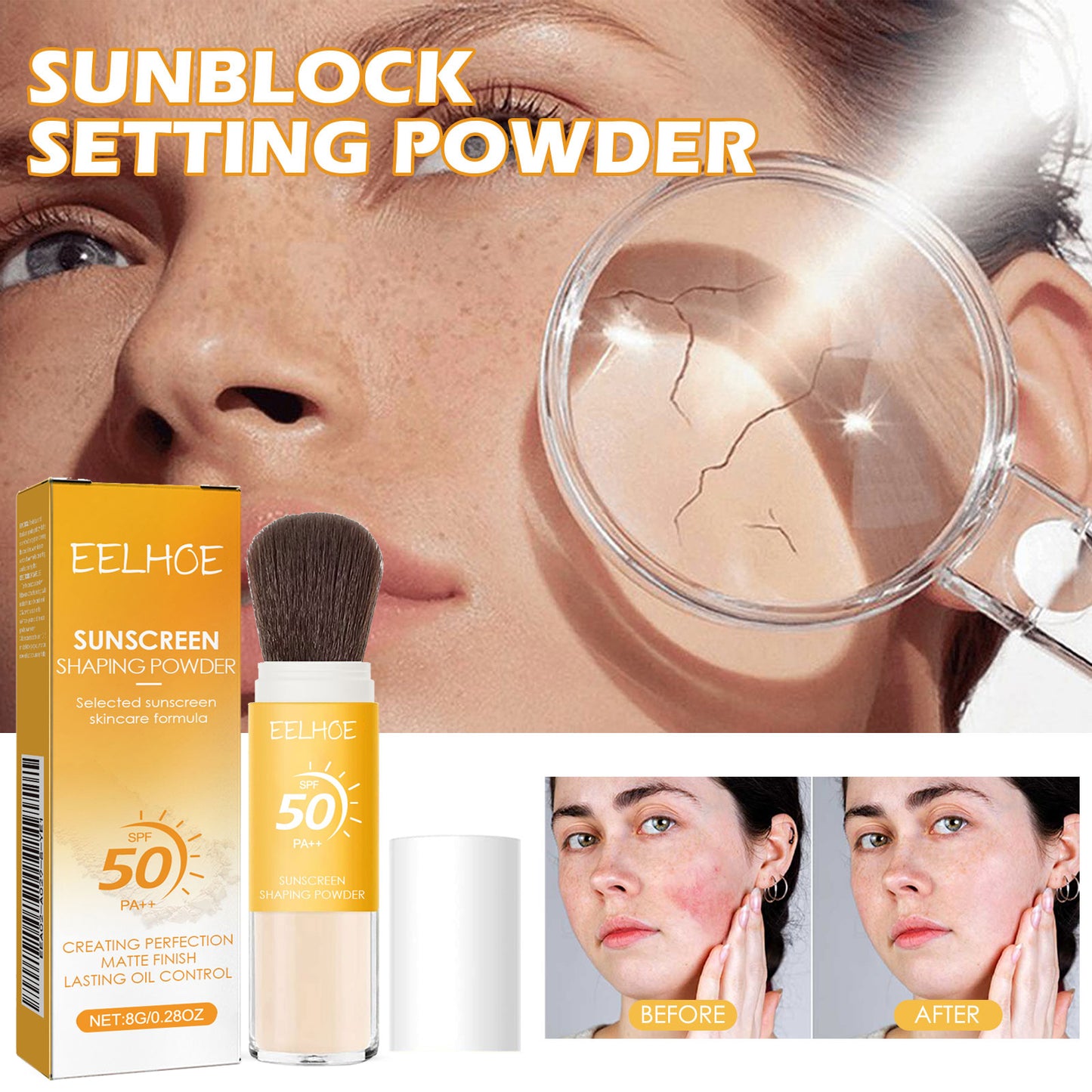 Facial Sunscreen Setting Powder - 8g Face Makeup Powder for Sun Protection