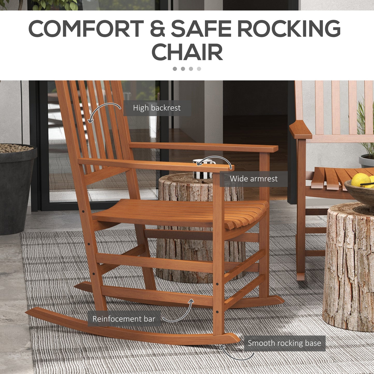 Outdoor Wooden Rocking Chair Set of 2 - Teak Finish