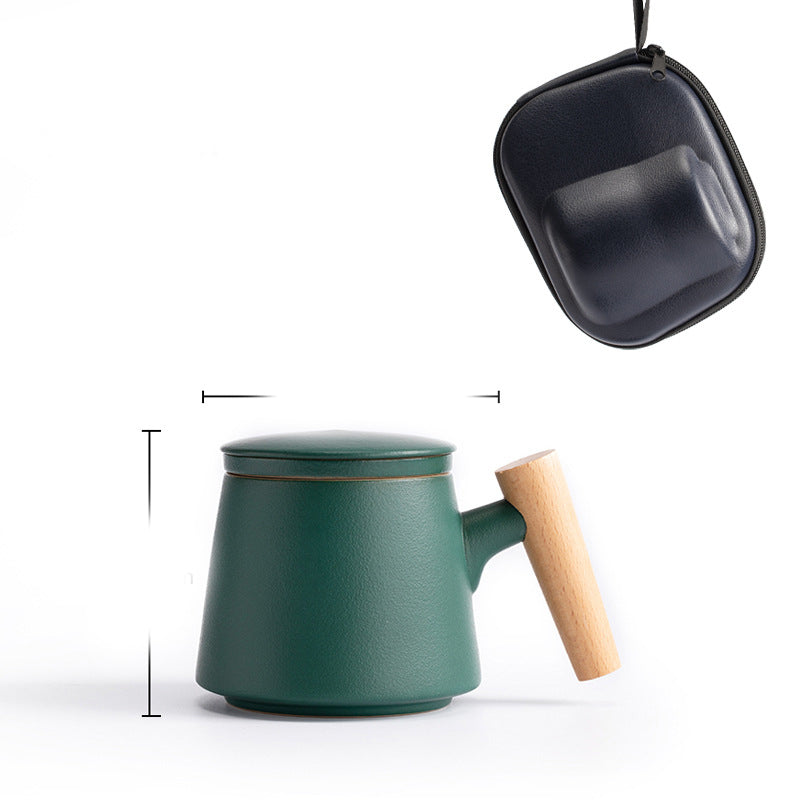 Ceramic Office Cup with Wooden Handle - Multiple Styles & Travel Bag