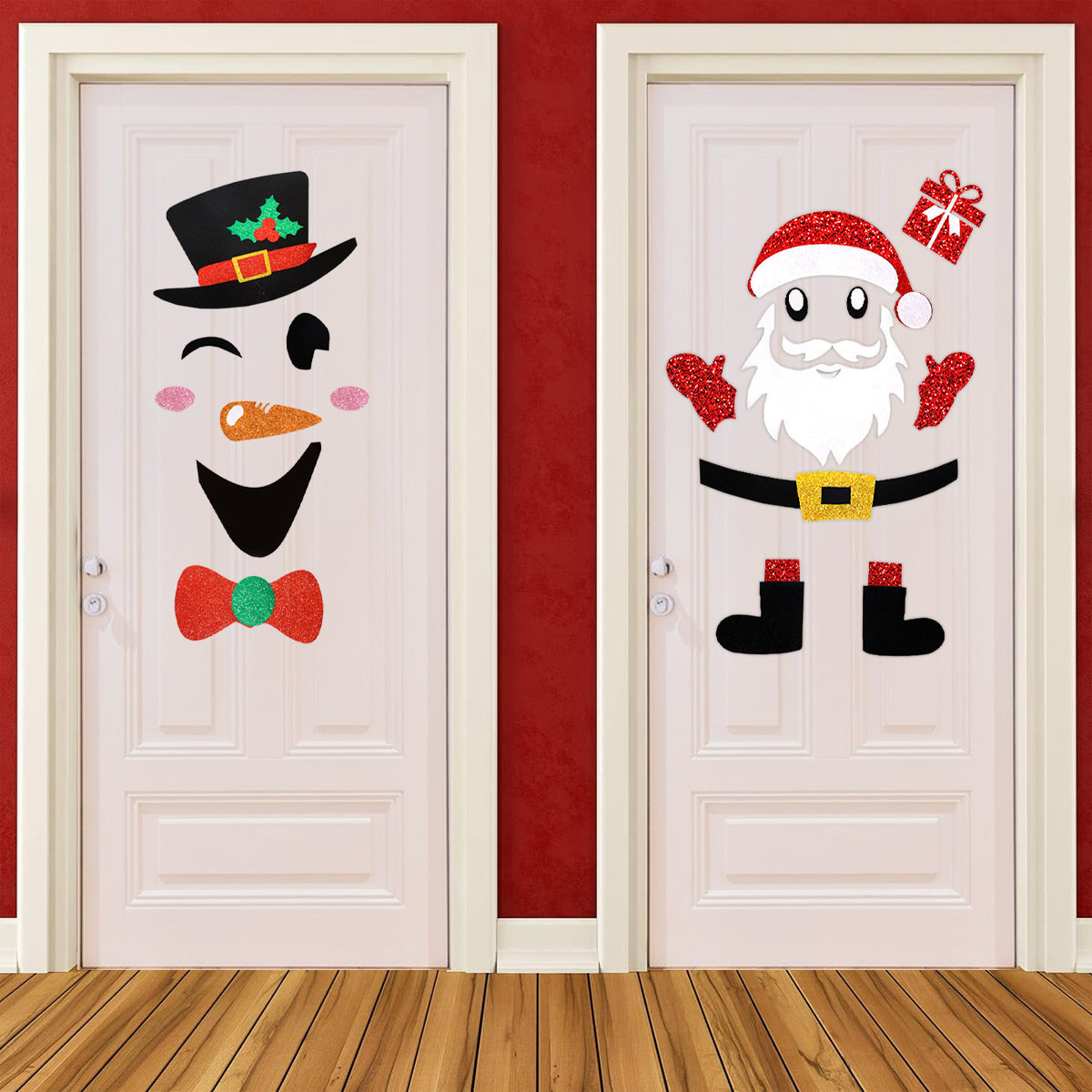 Christmas Felt Door Stickers - Snowman & Santa Claus, 2PCS