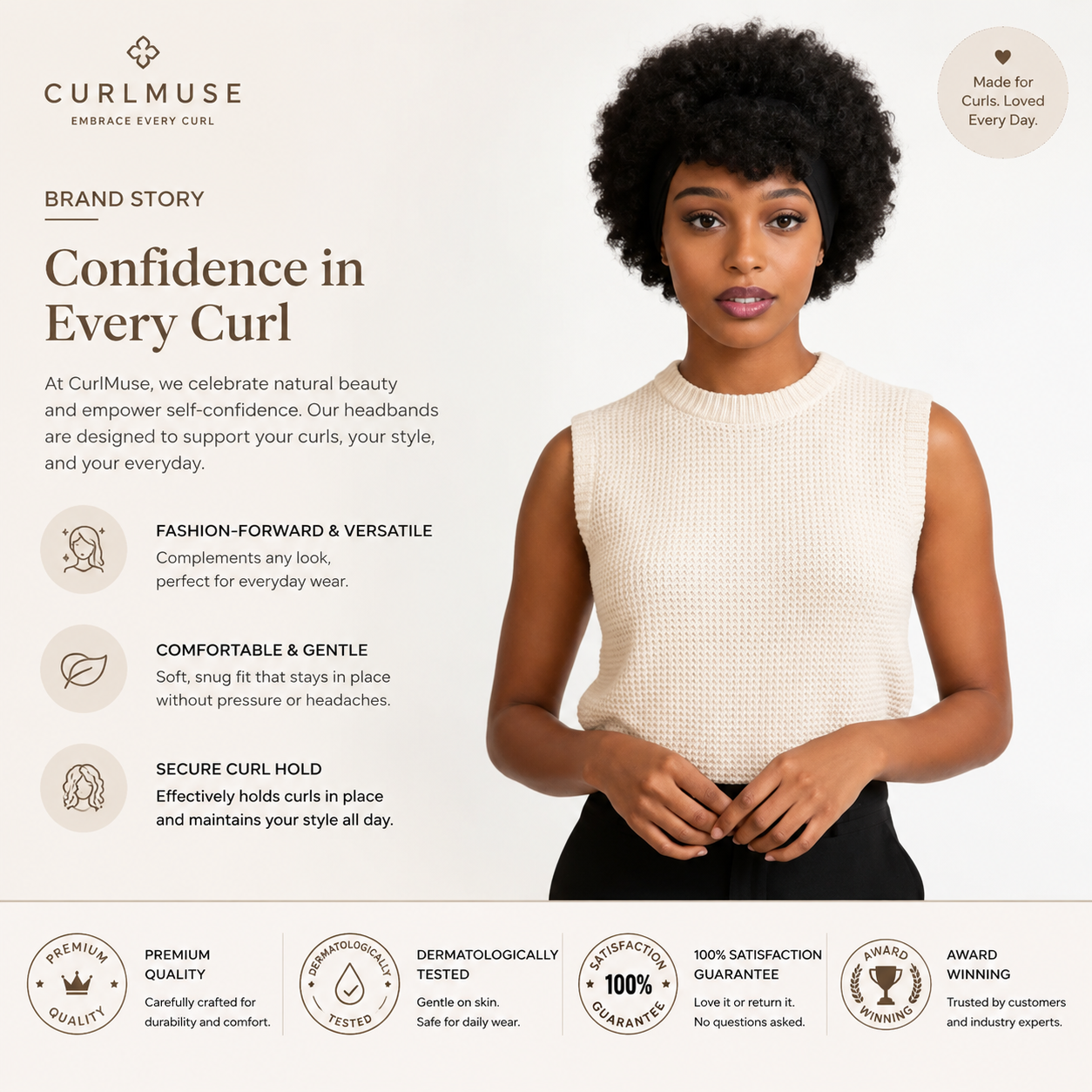 Short Afro Kinky Curly Synthetic Wig with Attached Headband - Model CC003