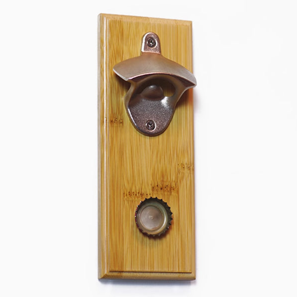 Magnetic Wall Bottle Opener with Wooden Finish - Modern Kitchen Decor