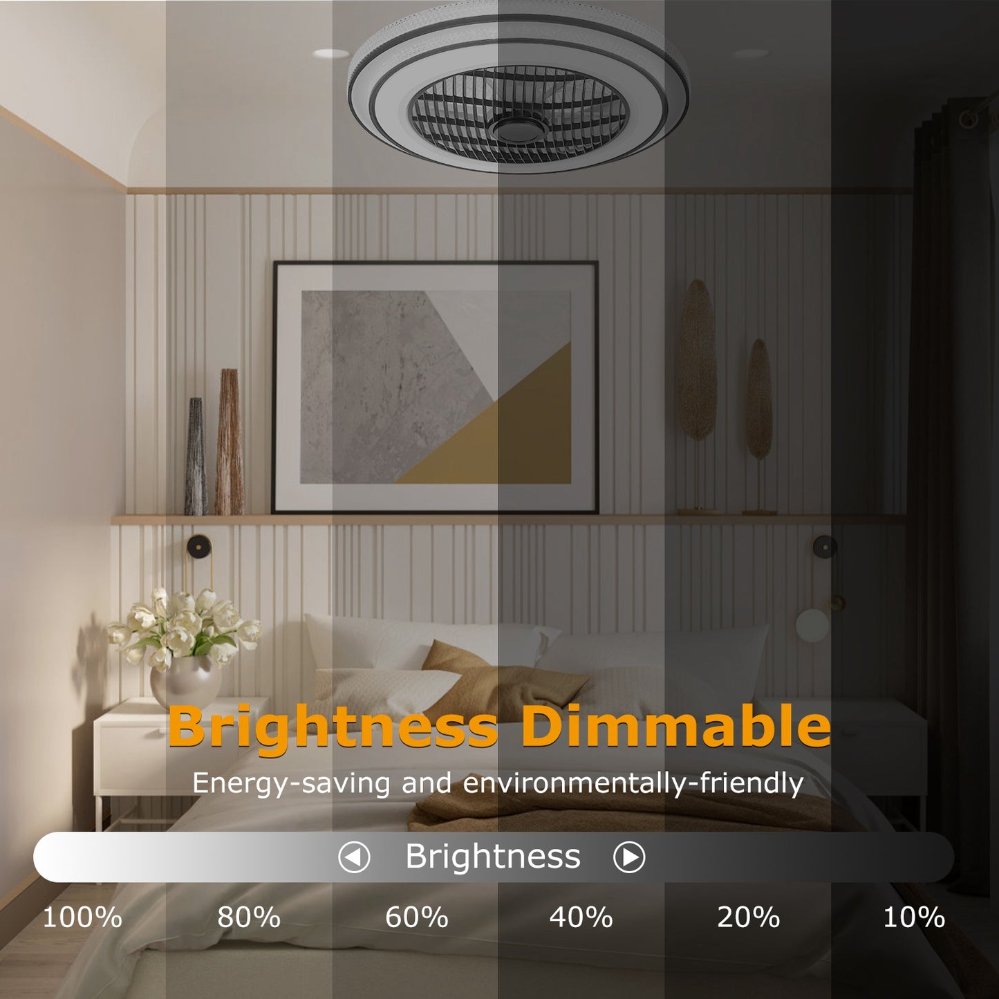 20.5in Ceiling Fan with Light Remote Control & APP, 3-Speed LED Pendant Fan - Black