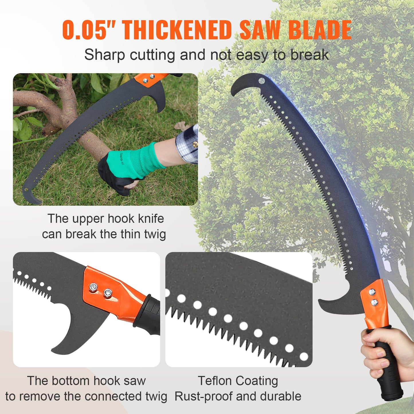 Extendable Pole Saw 7.3-27 Ft Tree Pruner with Steel Blade & Fiberglass Handle