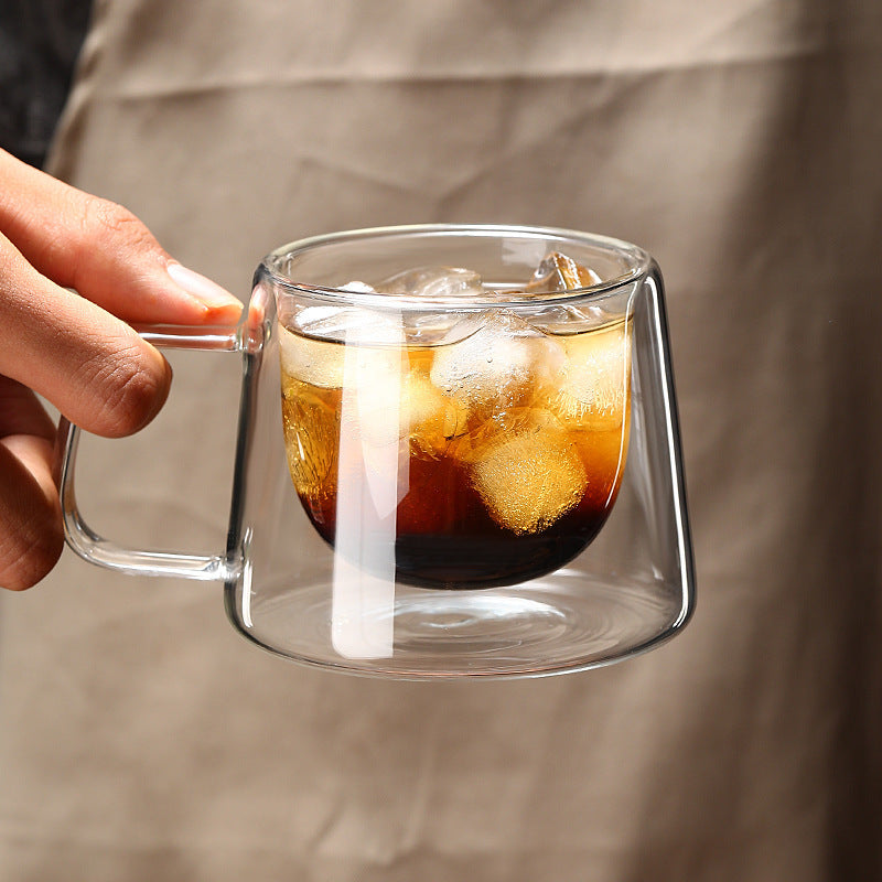Double-Layer Borosilicate Glass Fruit Drink Cup 200ml with Handle
