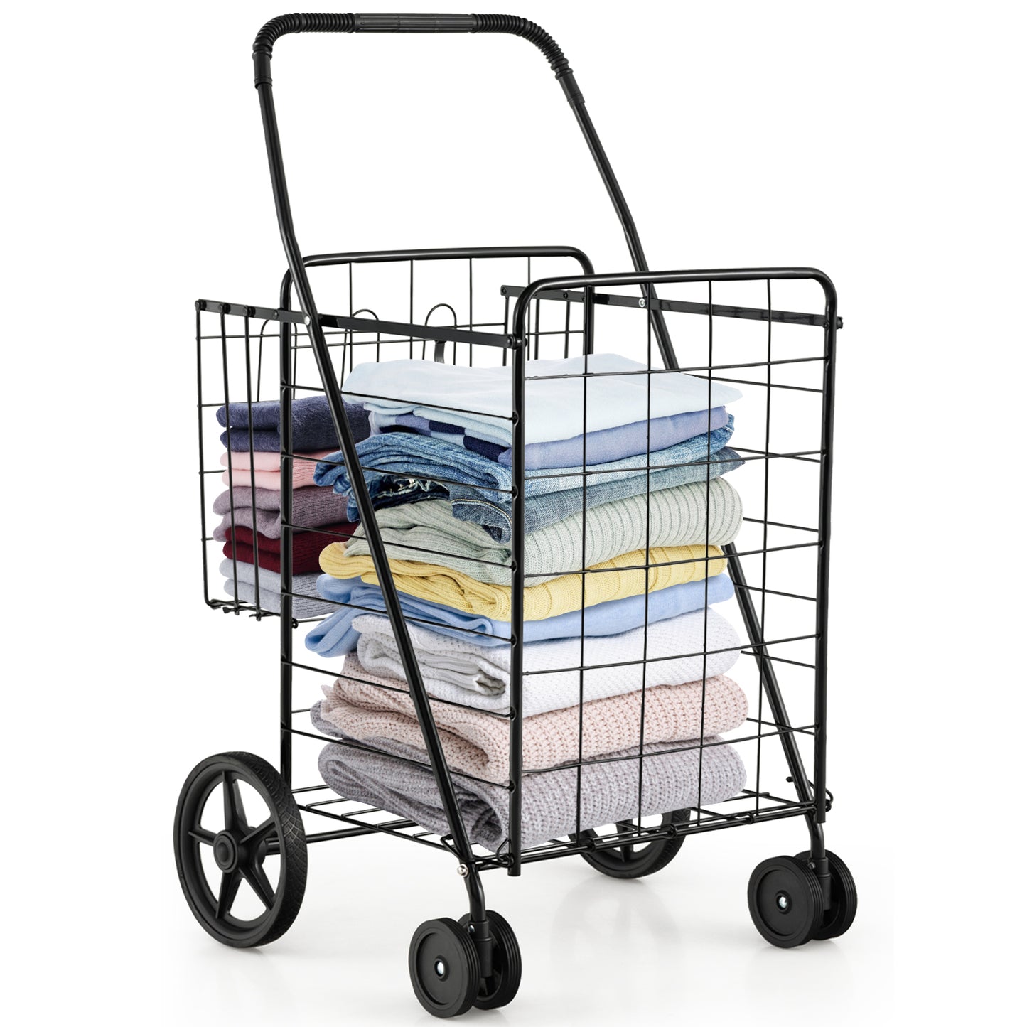 Folding Shopping Cart with Swiveling Wheels and Dual Baskets