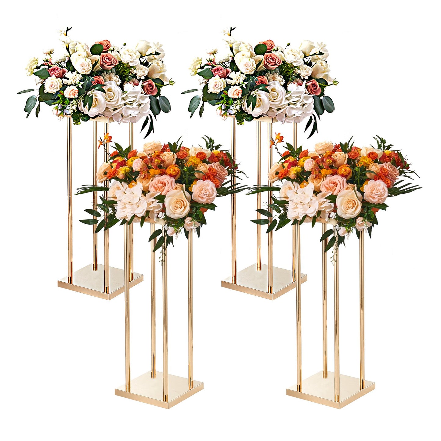 Gold Metal Wedding Flower Stand Set - 4 Pieces, 31.5 Inch High, Geometric Vase Display Racks for Events