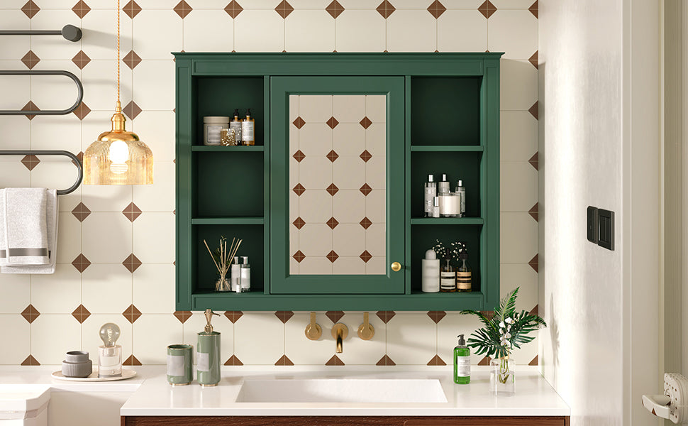 35'' x 28'' Wall Mounted Bathroom Storage Cabinet with Mirror - Green