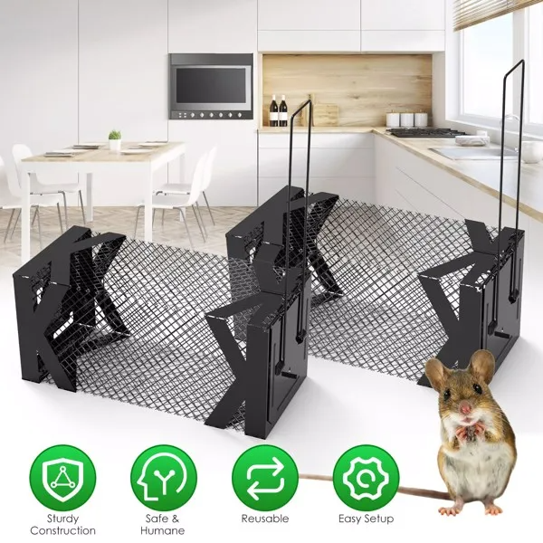 Heavy Duty Humane Mouse Trap Cage - Non-Lethal Rodent Catch & Release, Rustproof Metal, 2 Pack