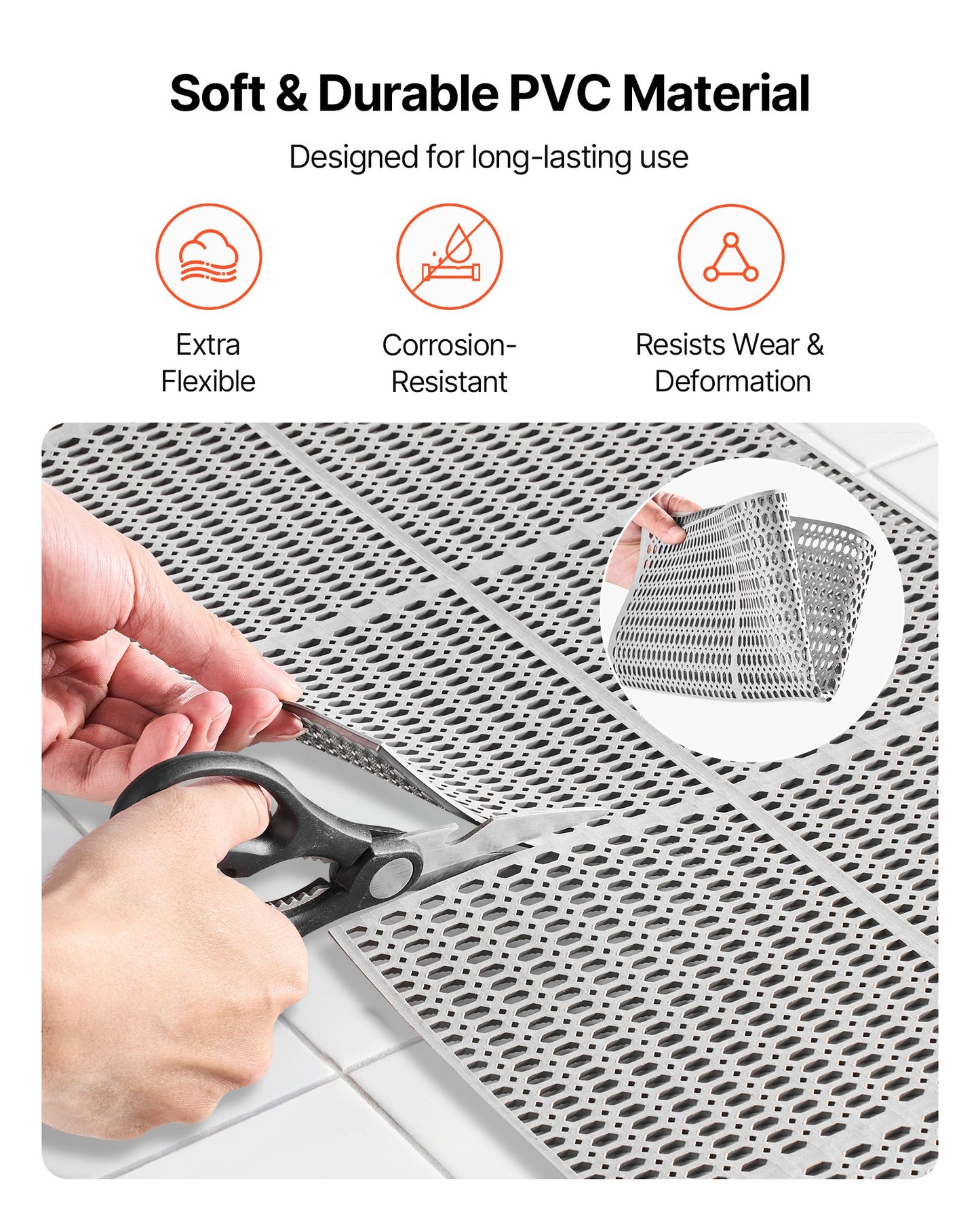 Black Drainage Floor Mat 3x50 Ft Waterproof Non Slip Water Drainage Roll for Wet Areas