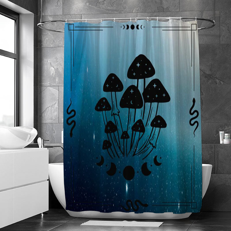 Magic Mushroom Moon Phase Waterproof Shower Curtain - Mildew Proof Bathroom Decor