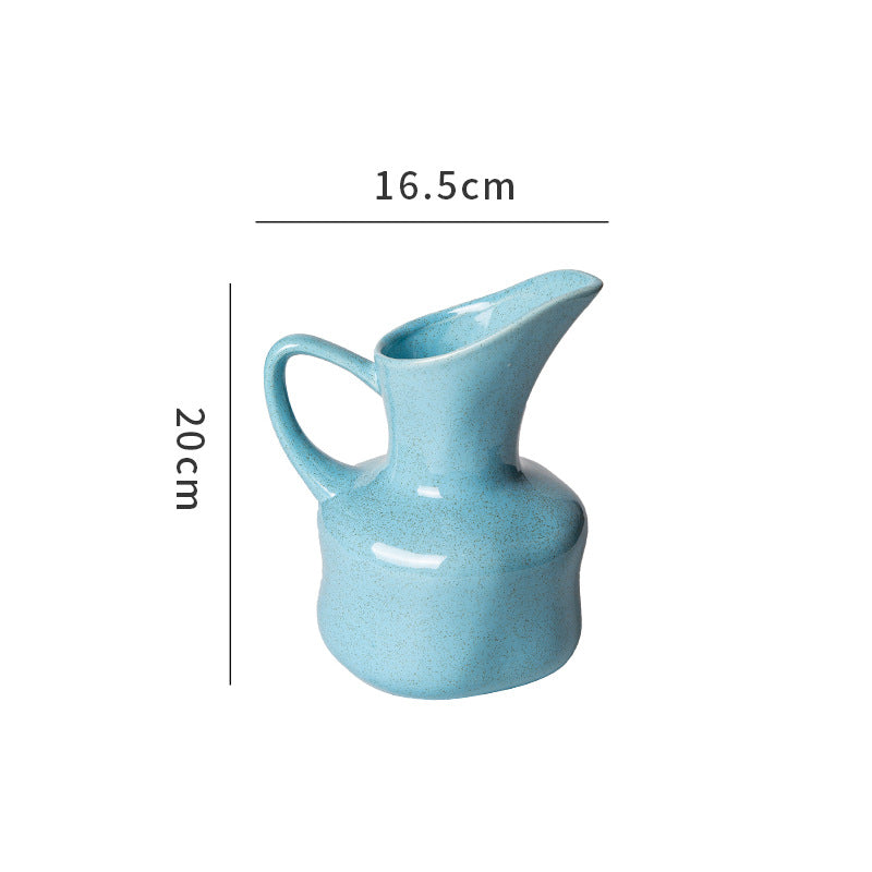 Blue Ceramic Handheld Vase for Living Room Decor 16.5x20cm