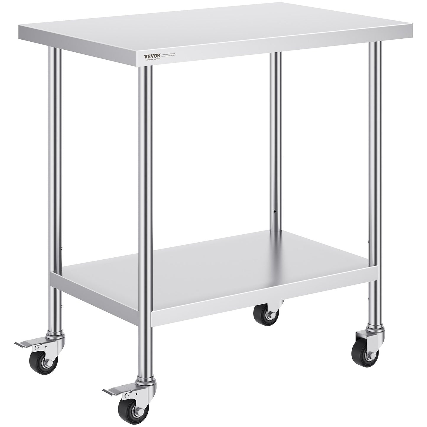 Stainless Steel Work Table - 24x36x38 Inch with Wheels, Adjustable Height
