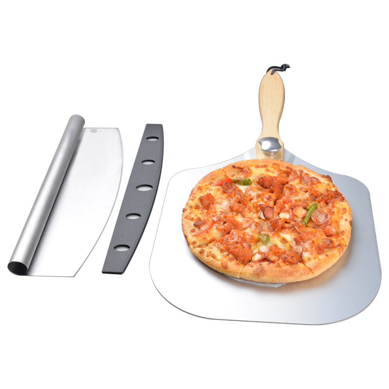 Multifunctional Aluminum Pizza Shovel & Cutter Set - Stainless Steel