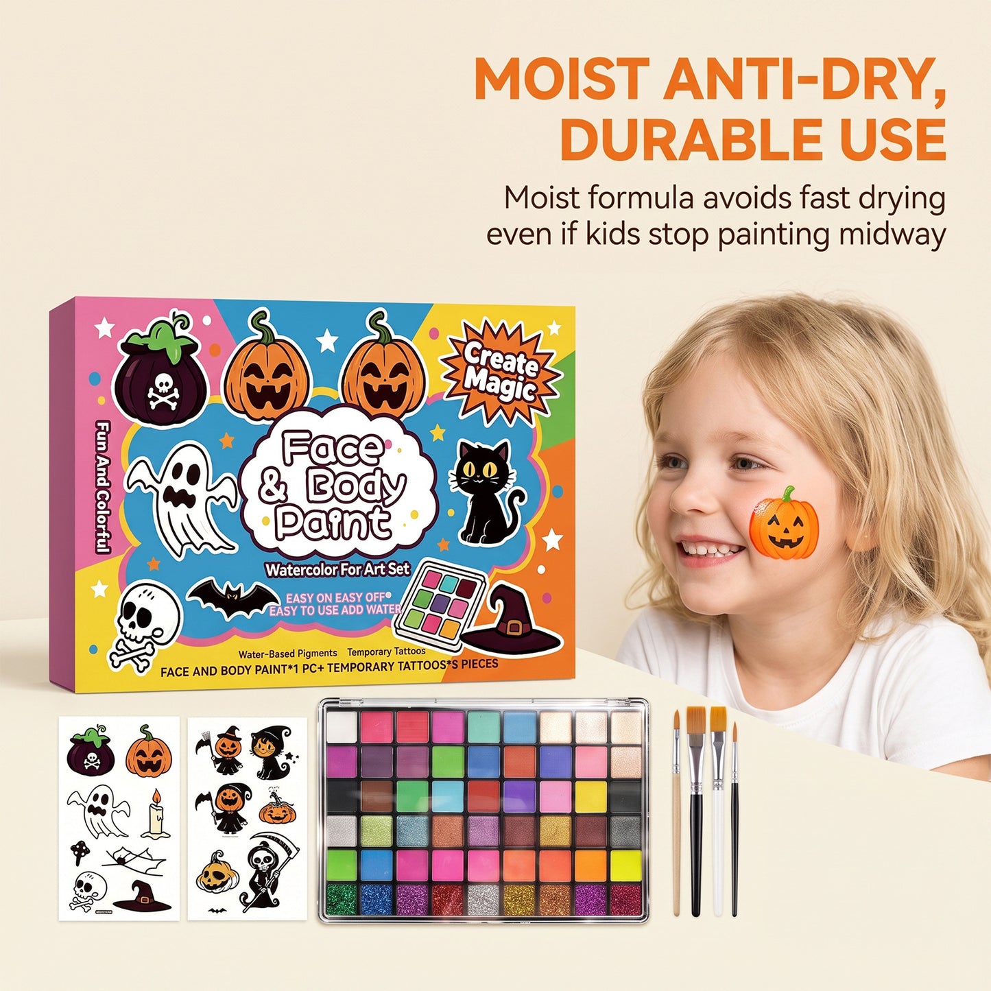 Kids Face Painting Set Natural Vibrant Colors Safe for Children Halloween