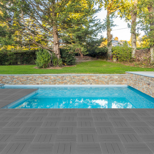 Outdoor Plastic Deck Tiles 30x30cm Dark Grey Interlocking Flooring - Weatherproof, Non-Slip