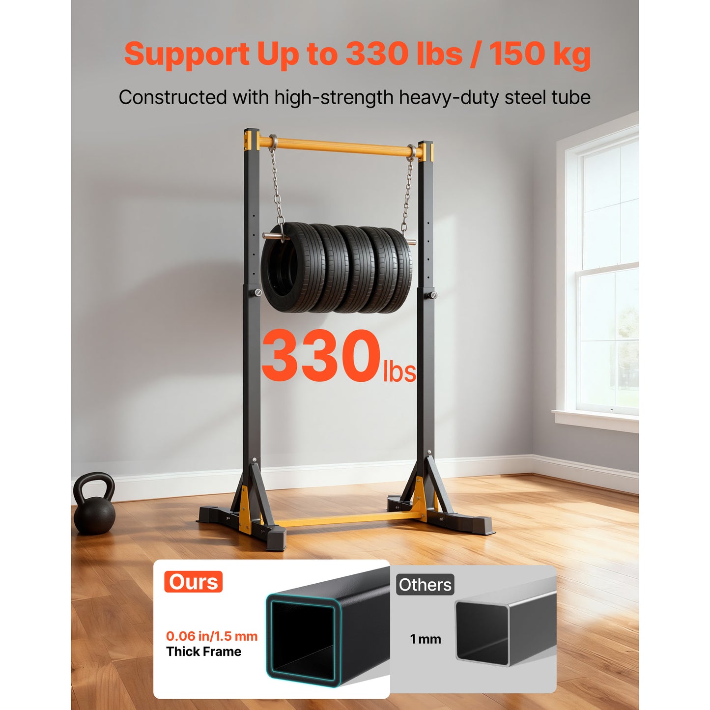 Portable Pull Up Bar Station - Heavy Duty Steel, 330LBS Capacity, 8-Level Height Adjustment