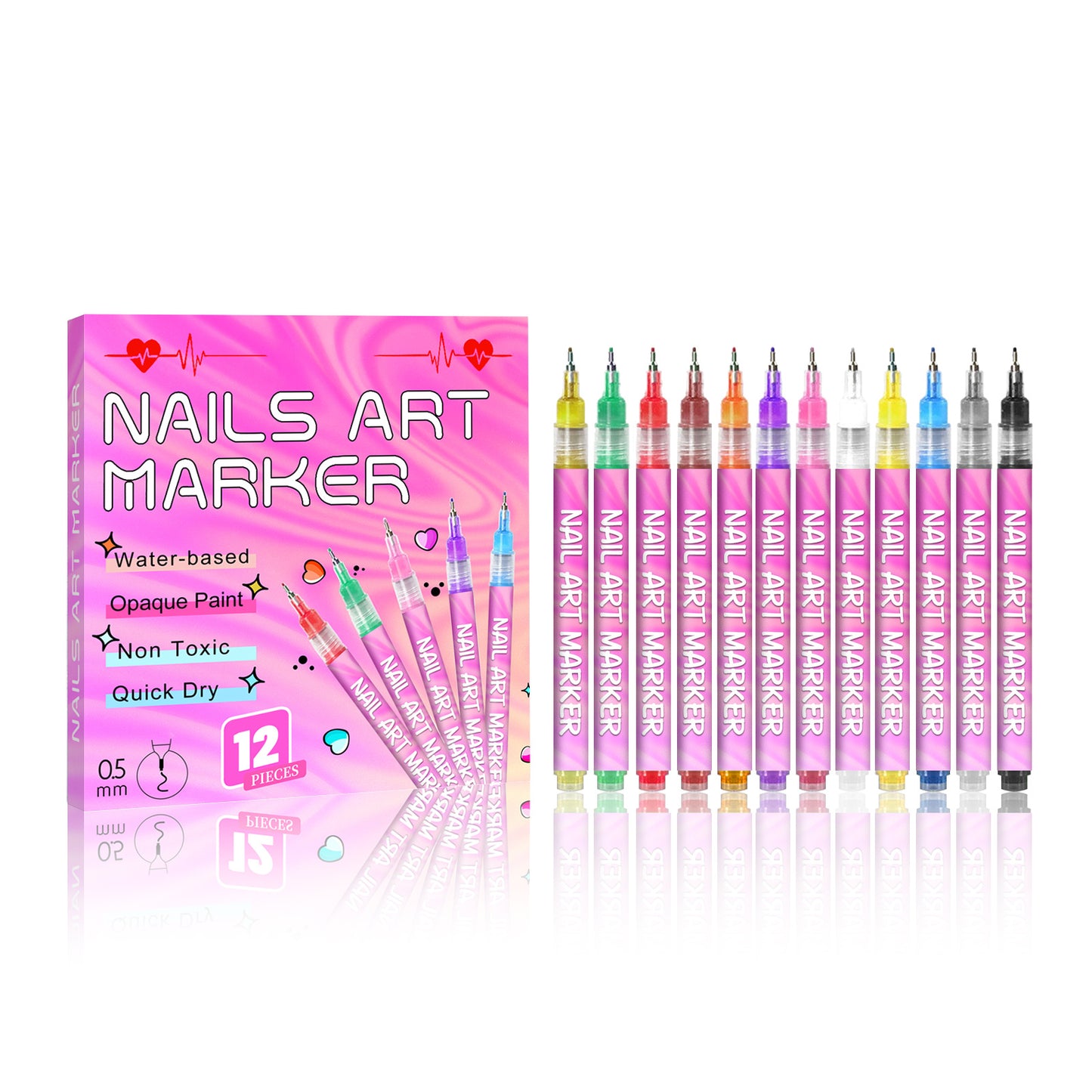 Nail Art Marker Set - 12 Pieces for Nail Design and Decoration