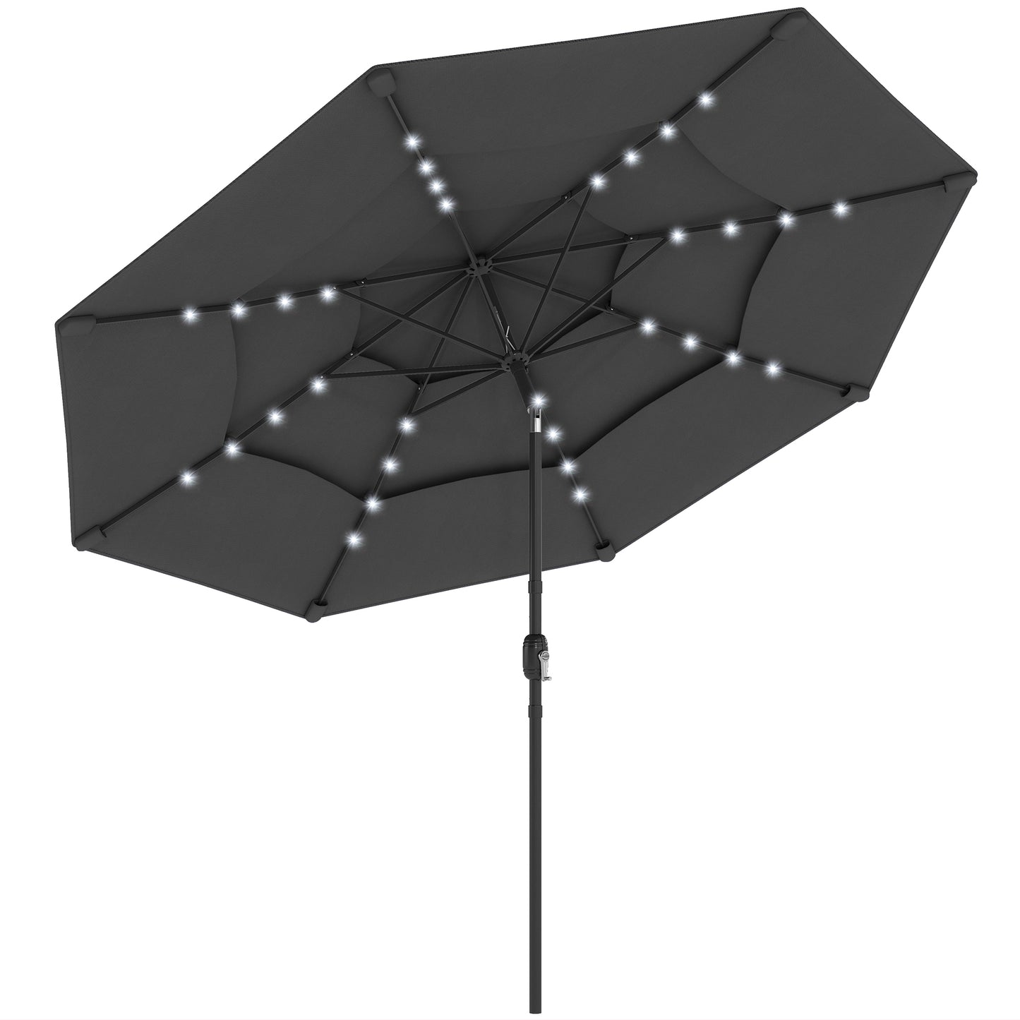 9.7 ft Outdoor Patio Umbrella with Solar LED Lights & Tilt