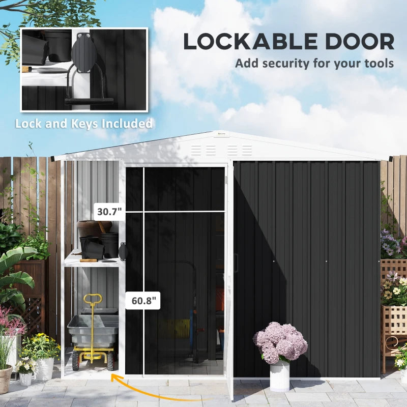8ft Metal Outdoor Garden Shed with Lock & Vents - Dark Gray