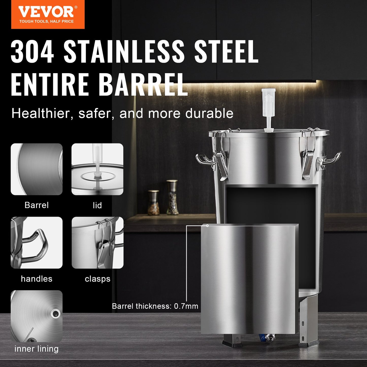 8 Gallon Stainless Steel Brew Fermentor with Lid & Thermometer