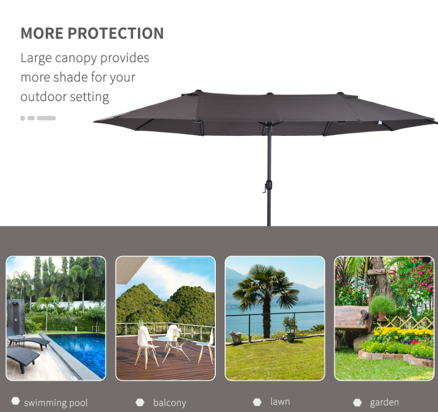 15ft Double-Sided Patio Umbrella with Crank - Gray