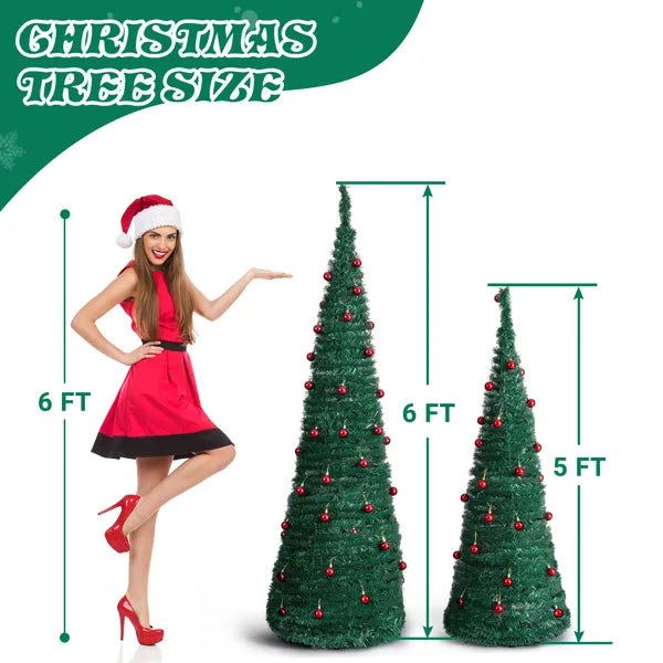 2-Pack Artificial Christmas Trees with Red Ball Ornaments - 6FT & 5FT