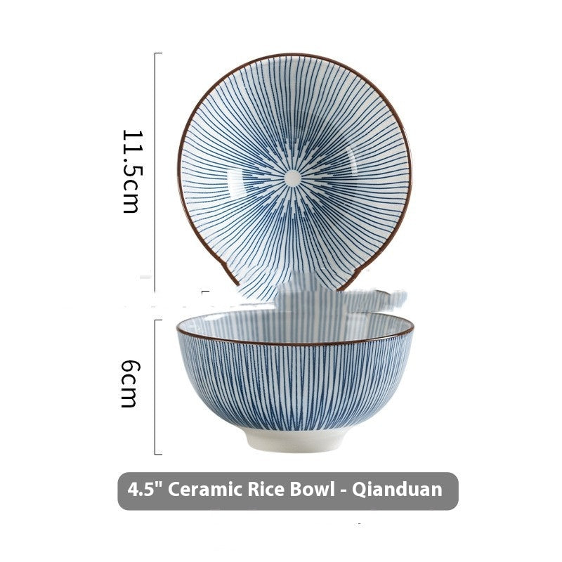 Japanese Ceramic Rice Bowl Underglaze Porcelain Kitchen Tableware Set