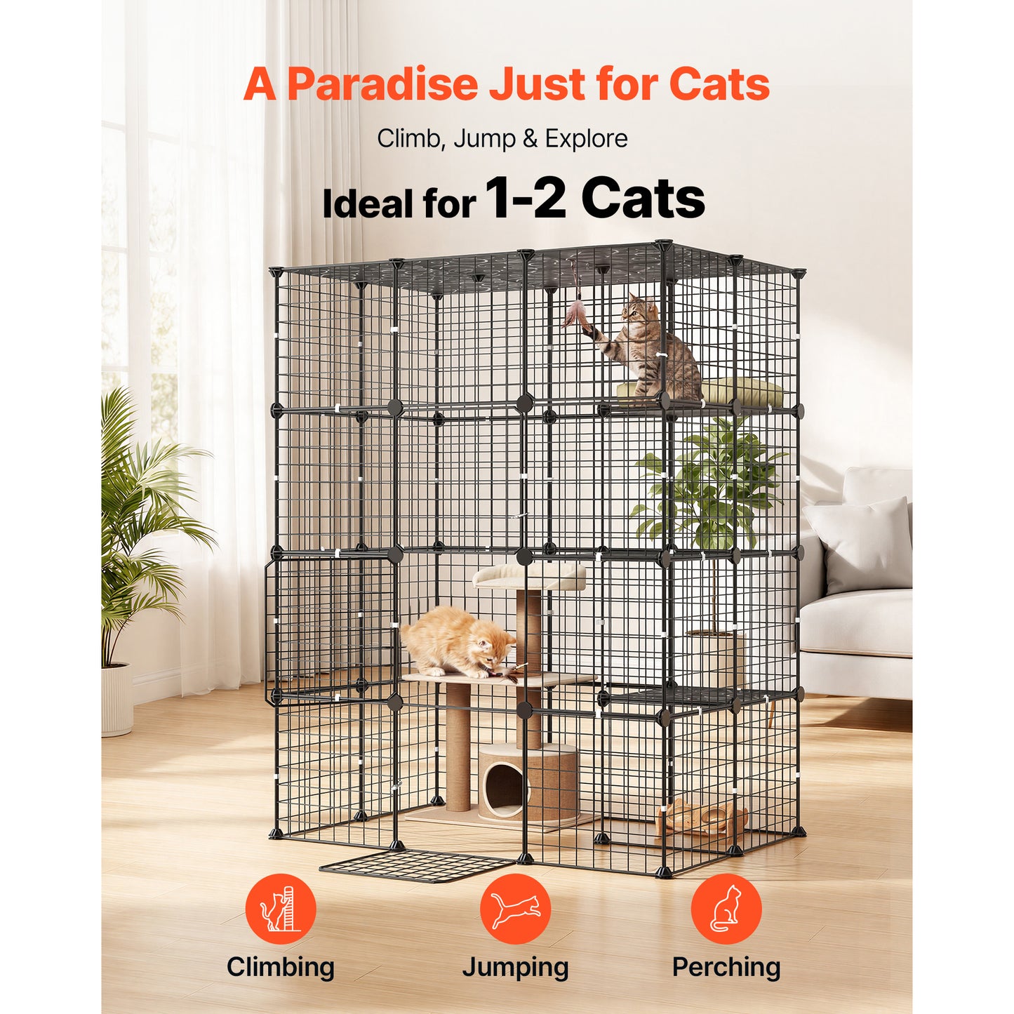 Large 4-Tier Metal Cat Enclosure Indoor Playpen - 55 Inch Exercise Cage for 1-2 Cats
