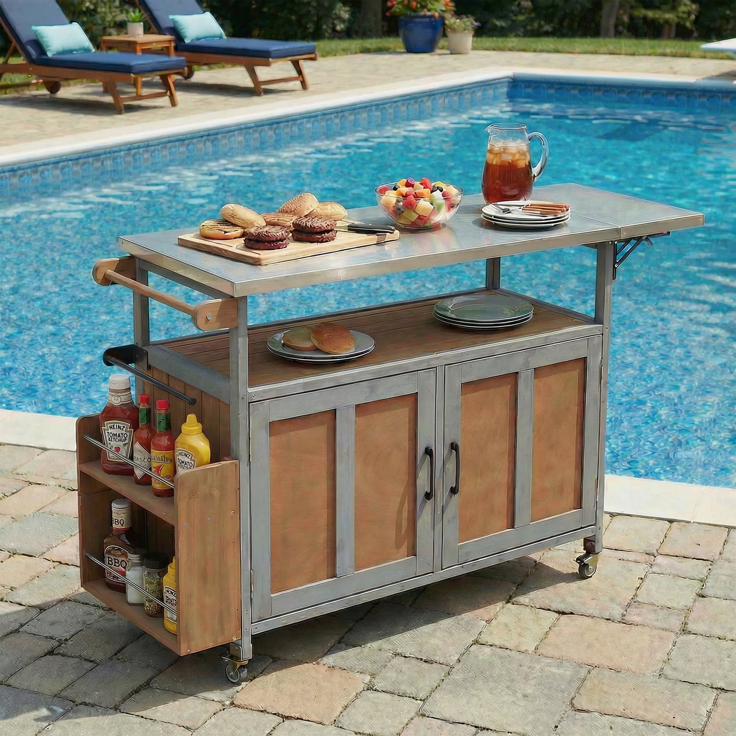 Foldable Outdoor Kitchen Island Patio Mobile Cart Portable Cooking