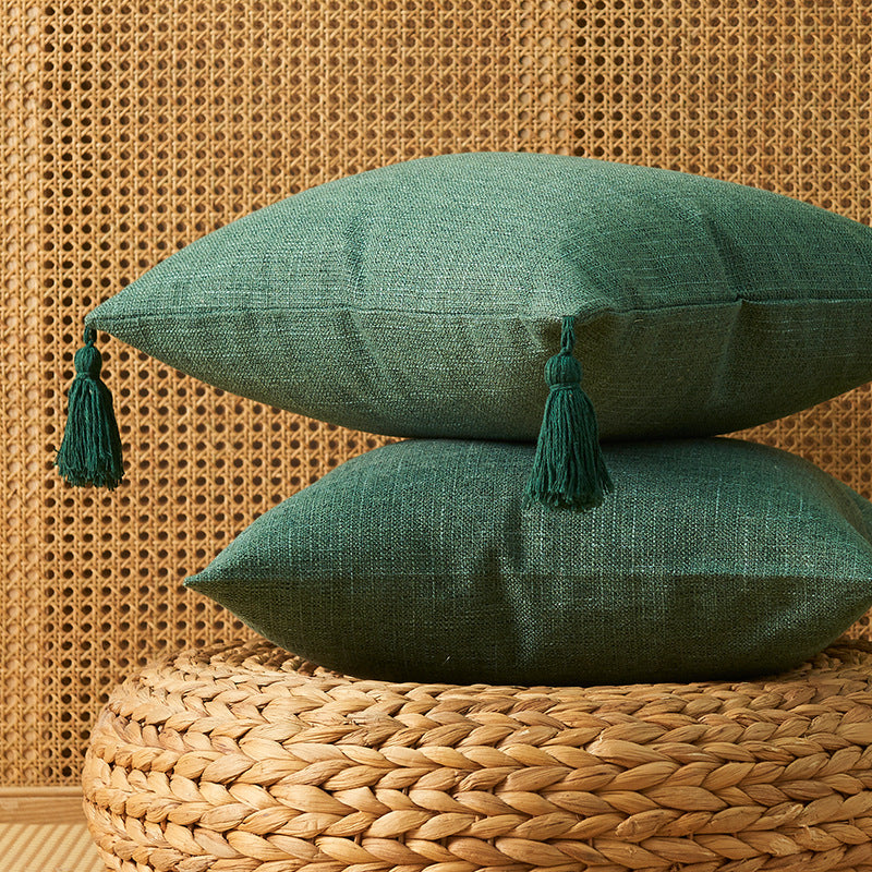 Japanese Solid Color Cotton Linen Fringe Pillow with Tassels - Home Decor