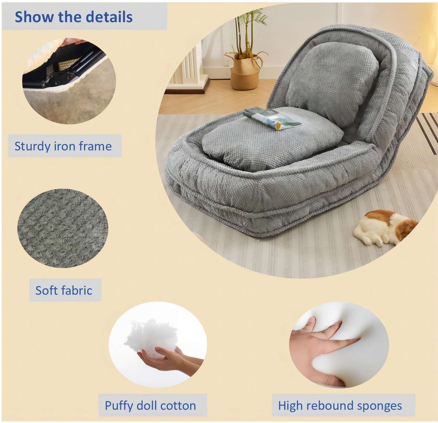 Adjustable Human Dog Bed Lazy Sofa Couch - Space Saving Pet & Baby Lounger, Gray