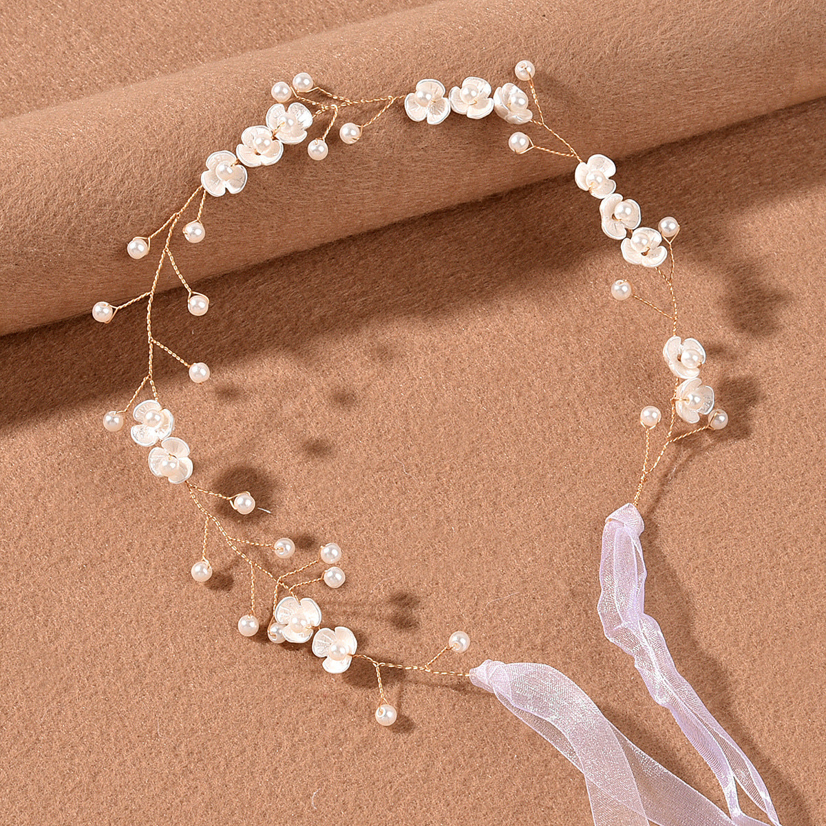 Pearl Flower Headband with Three Petal Design
