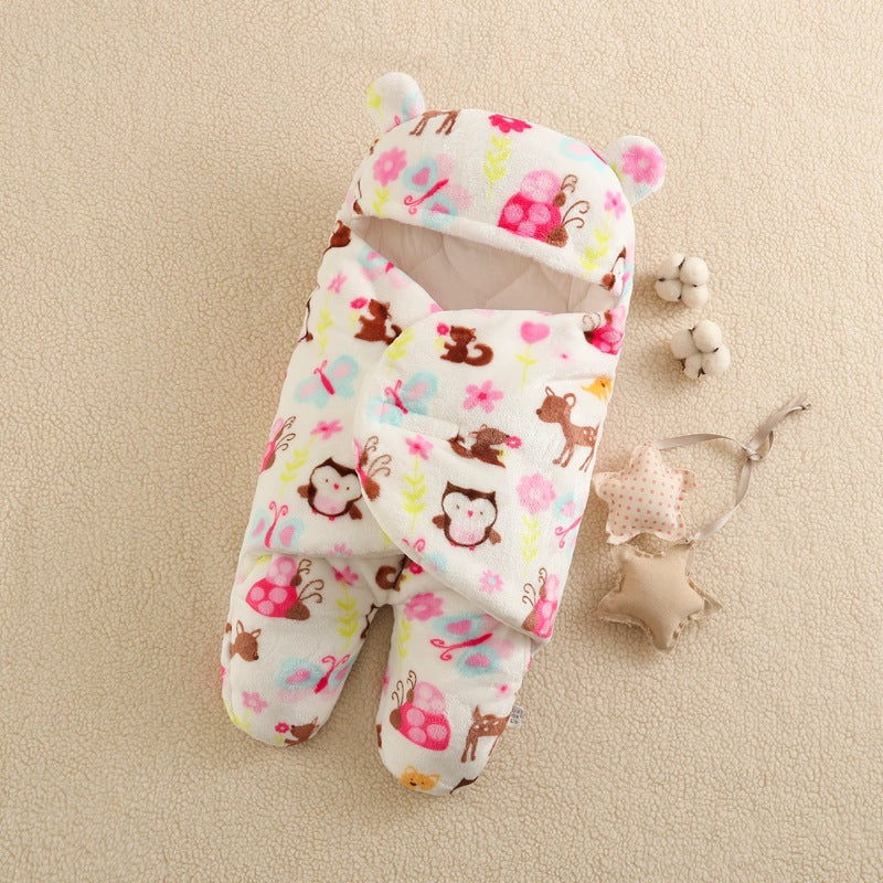 Baby Sleeping Bag with Cartoon Prints, Thick Flannel Swaddle for Newborns