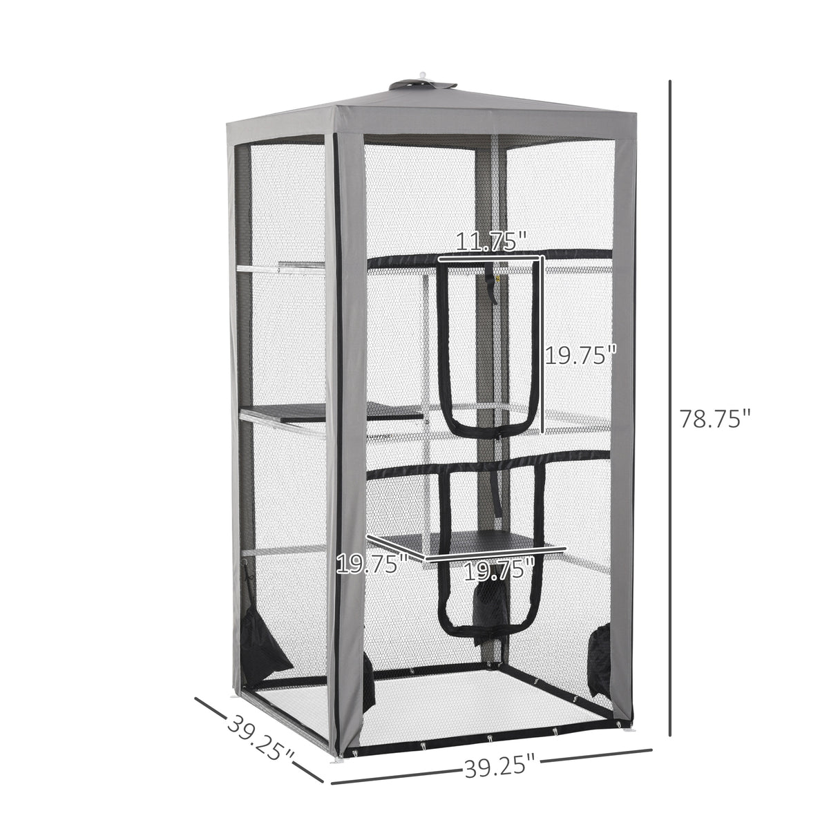 79-Inch Cat House Kit with Mesh Enclosure, Steel Frame, 3 Platforms & 2 Doors