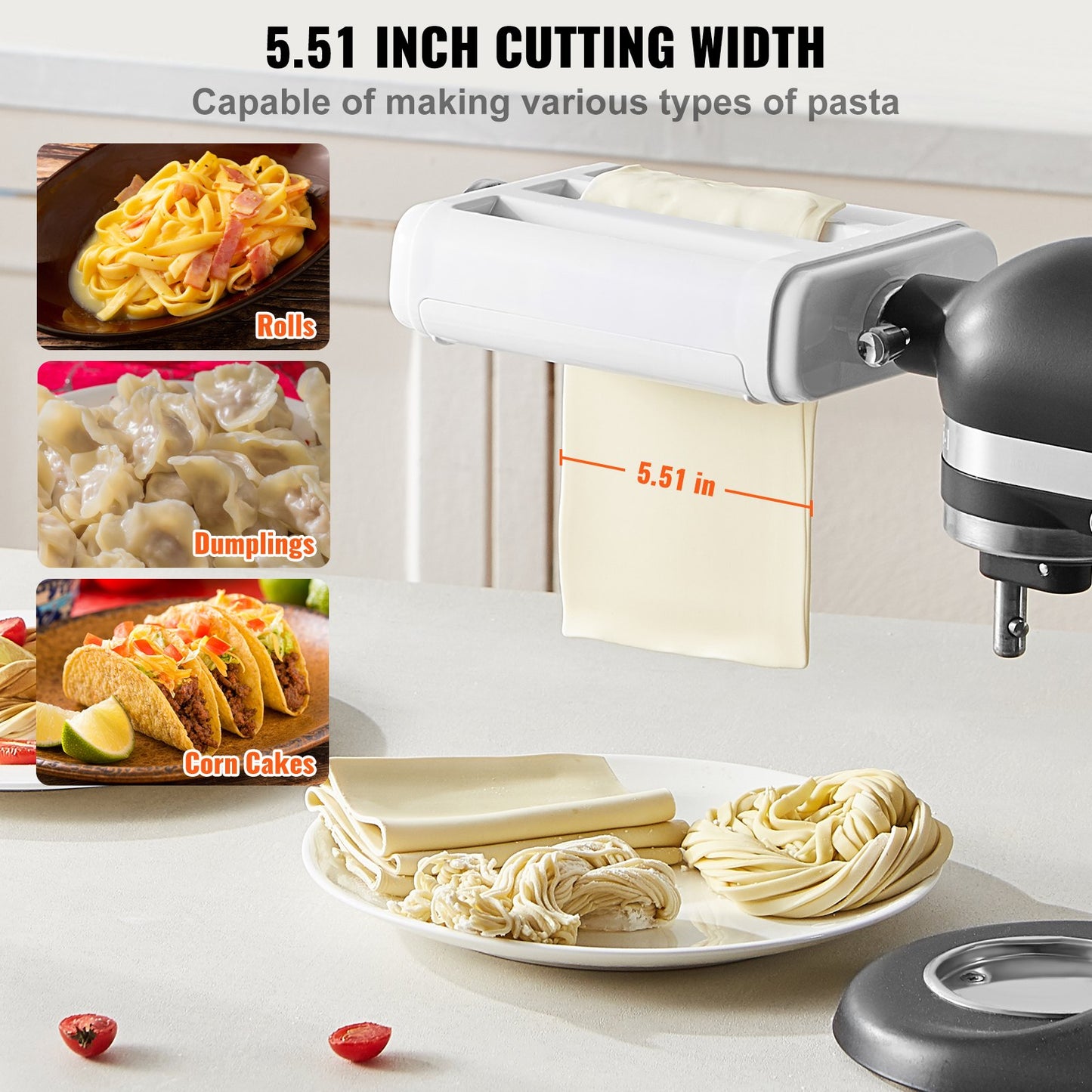 Pasta Roller Attachment for KitchenAid Mixer - 3-in-1 Stainless Steel