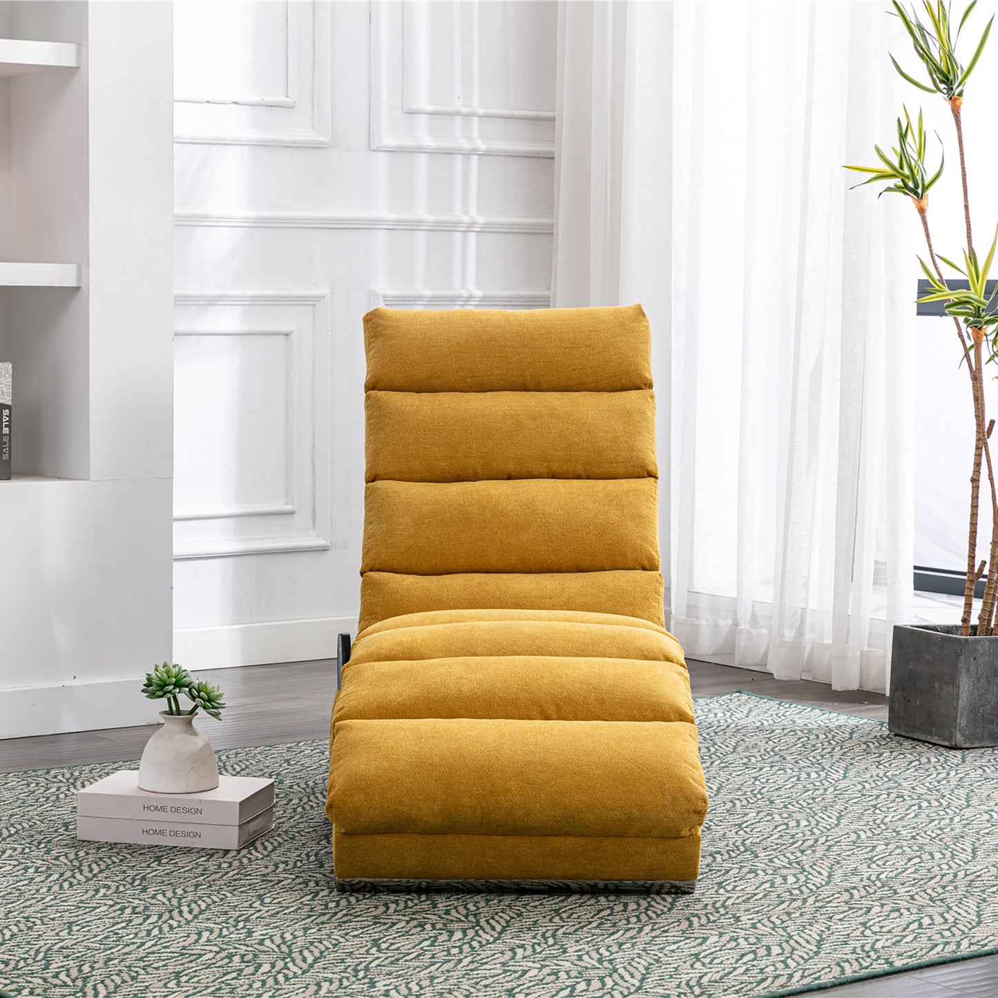 Luxury Upholstered Chaise Lounge Chair with Vibration - Mustard