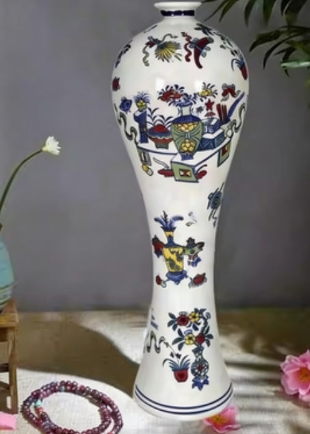 Porcelain Blue-and-White Plum Blossom Vase - Modern Minimalist Home Decor