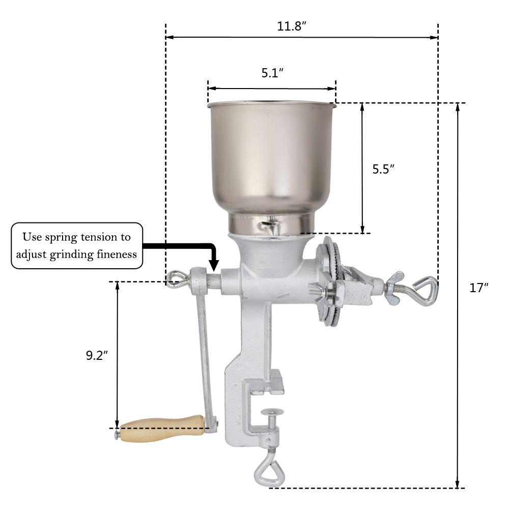 Silver Stainless Steel Hand Grain Grinder for Home Use - Adjustable & Durable