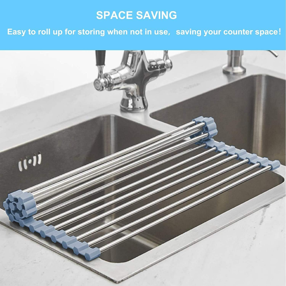 Over-the-Sink Dish Drying Rack - Foldable Stainless Steel Mat
