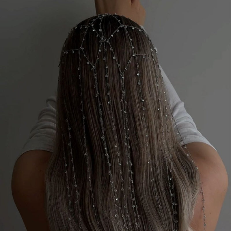 Mesh Tassel Rhinestone Headband - Gold & Silver Hair Accessory