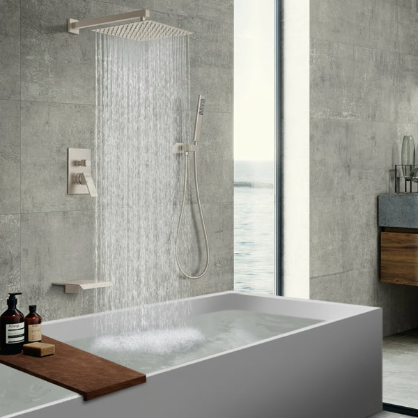 Rain Shower Head with Handheld Sprayer - 12 Inch Brushed Nickel Shower System