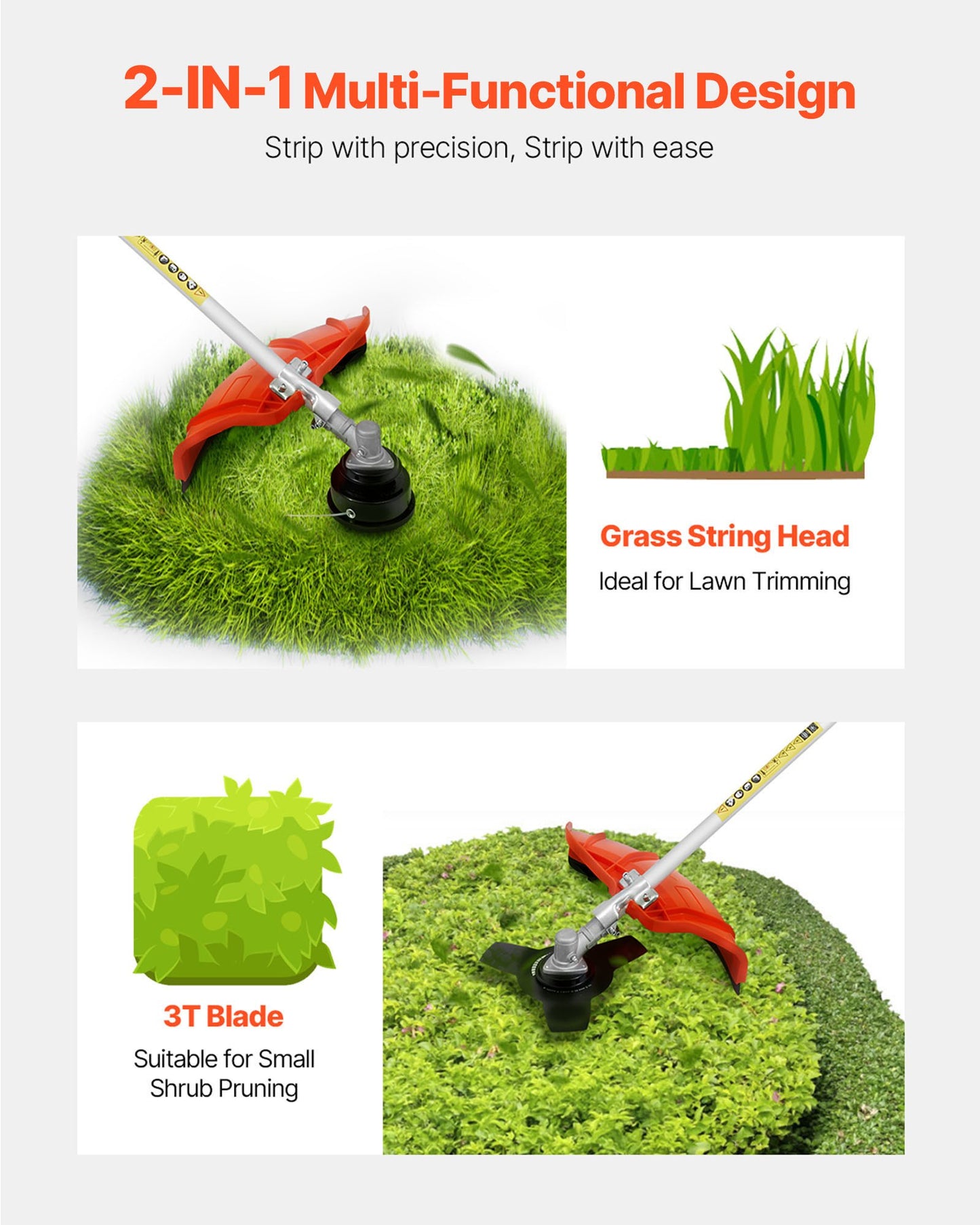 Gas Powered 26cc 2-in-1 String Trimmer & Brush Cutter with Blade and Nylon Line